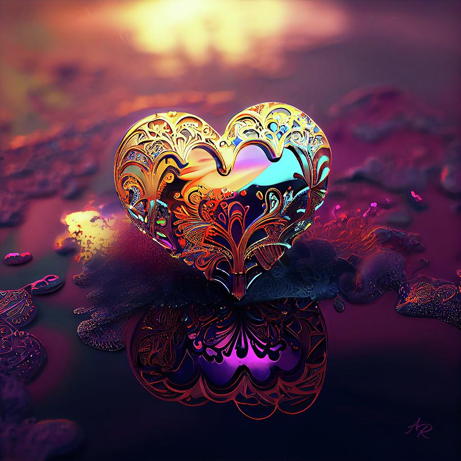 Metallic Colorful Floating Heart Digital Art by Adrian Reich