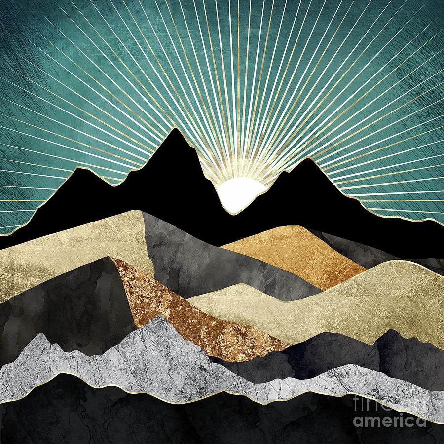 Mountain Digital Art - Metallic Daybreak by Spacefrog Designs