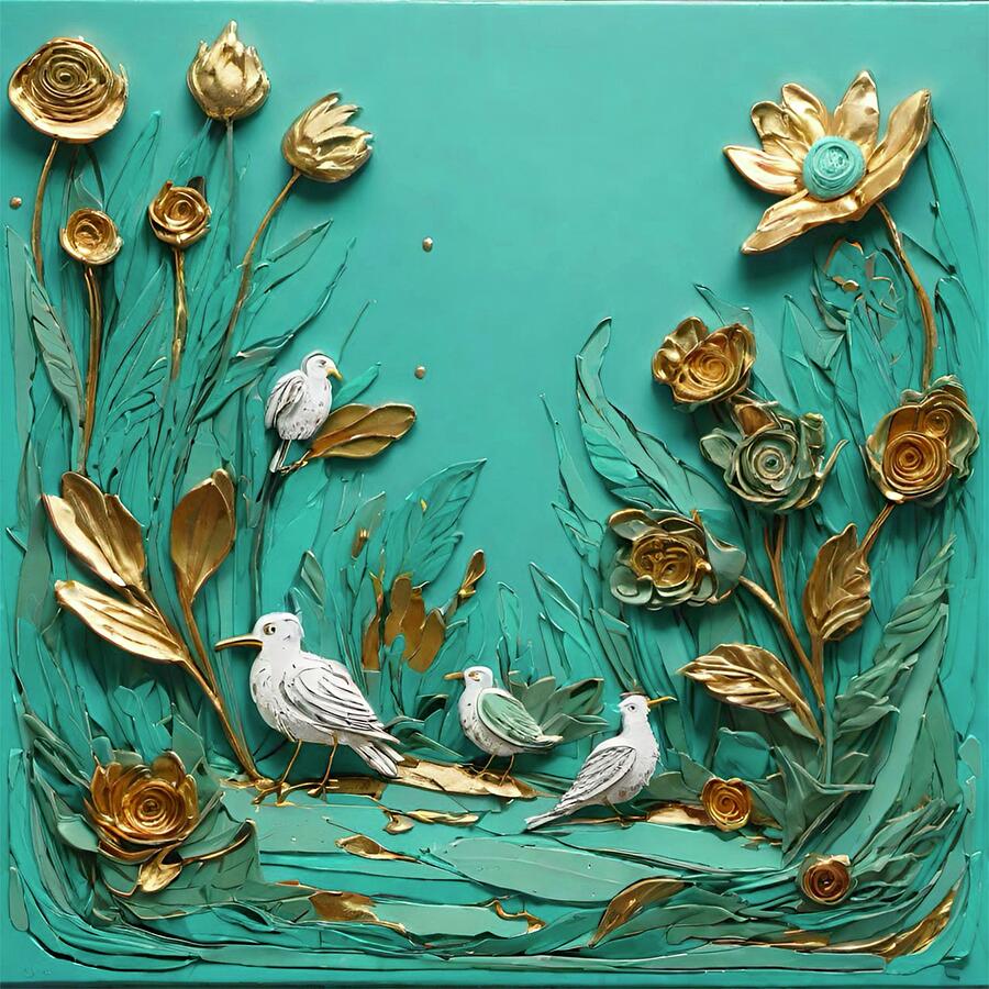 Metallic Gold Botanical Digital Art by Bonnie Bruno