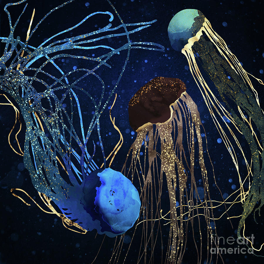 Nature Digital Art - Metallic Jellyfish IV by Spacefrog Designs