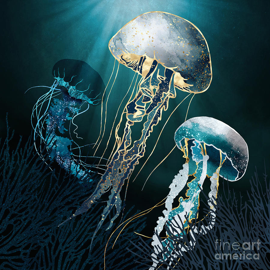 Nature Digital Art - Metallic Jellyfish V by Spacefrog Designs