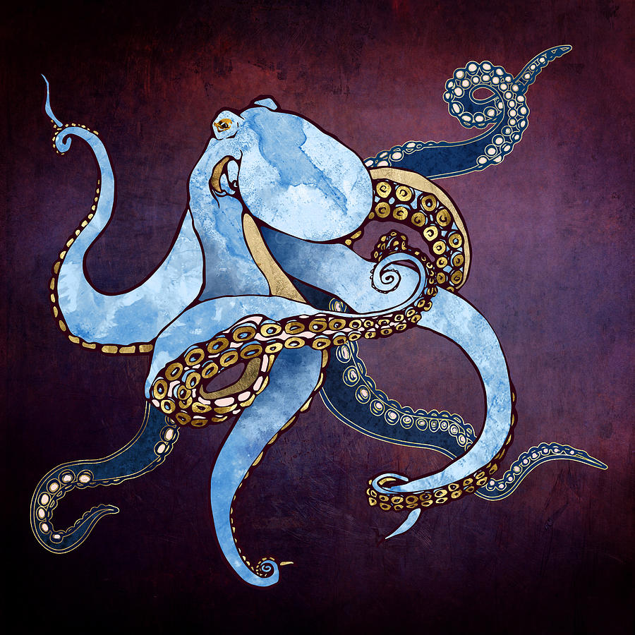 Octopus Print Octopus Art Metallic Art Gold Foil Print Metallic Print Gift for Sailor Gold Wall Art Gold Foil Octopus Kraken Art Print