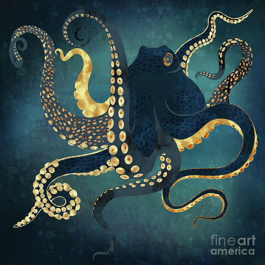 Octopus Digital Art - Metallic Octopus IV by Spacefrog Designs