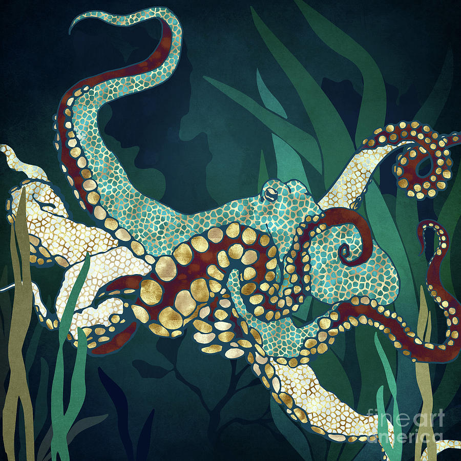 Octopus Digital Art - Metallic Octopus V by Spacefrog Designs