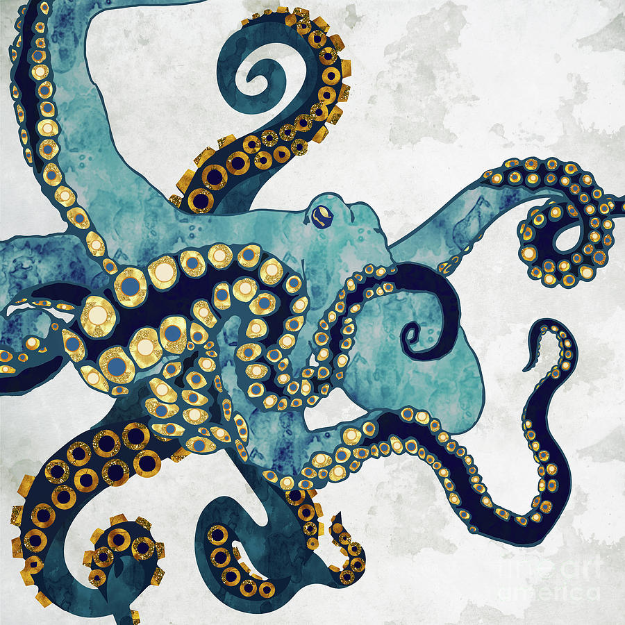 Octopus Digital Art - Metallic Octopus VI by Spacefrog Designs