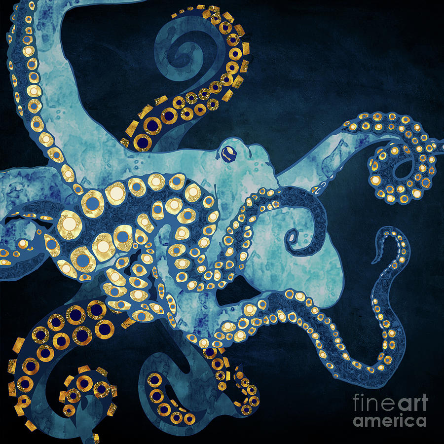 Octopus Digital Art - Metallic Octopus VII by Spacefrog Designs
