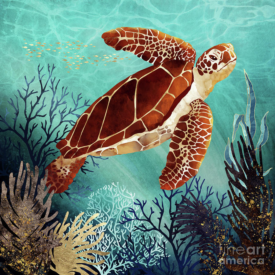 Nature Digital Art - Metallic Sea Turtle by Spacefrog Designs