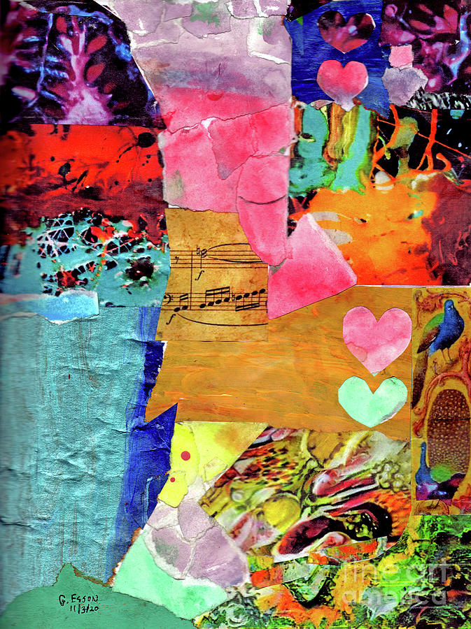 Metallic Teal Note Abstract With Coral Hearts Painting by Genevieve Esson