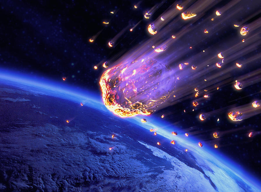 Meteor shower speeding toward Earth (digital composite) Photograph by Adastra