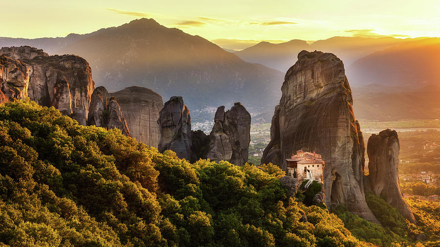 Meteora Monastery at Days End Photograph by Stephen Stookey