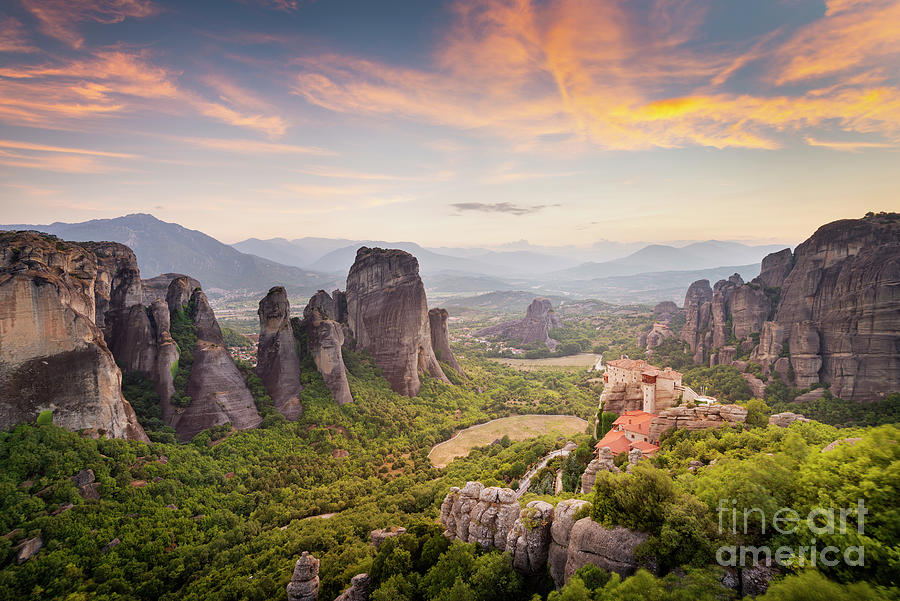 Greek Photograph - Meteora Sunset, Greece. by Justin Foulkes