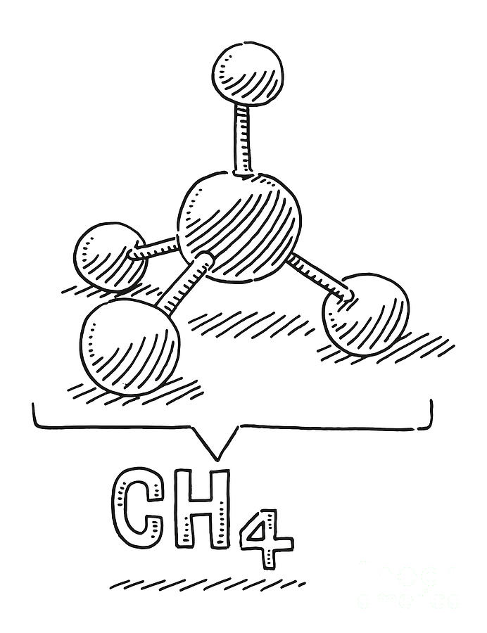 Black And White Drawing - Methane Molecule CH4 Drawing by Frank Ramspott