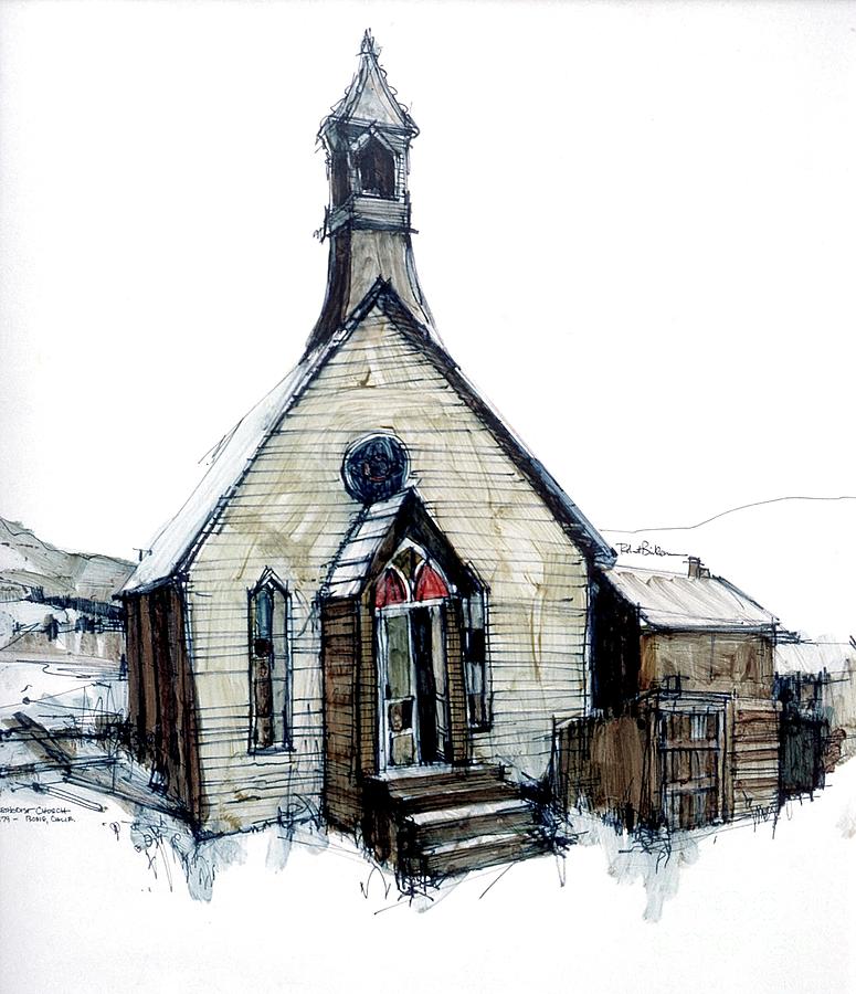 Methodist 1879 Church. Bodie CA.  Painting by Robert Birkenes