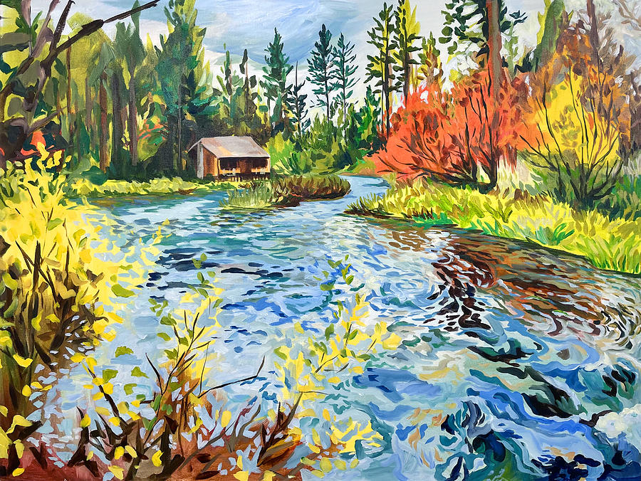 Metolius River in the Fall Painting by Anisa Asakawa