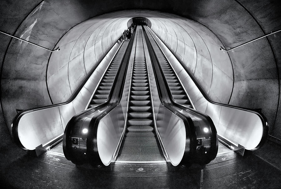 Metro Escalators bw Photograph by Jerry Fornarotto