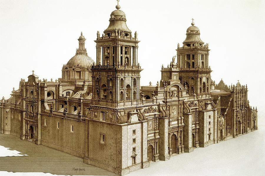 Metropolitan Cathedral, Mexico City Drawing by Mayolo Ramirez Fine