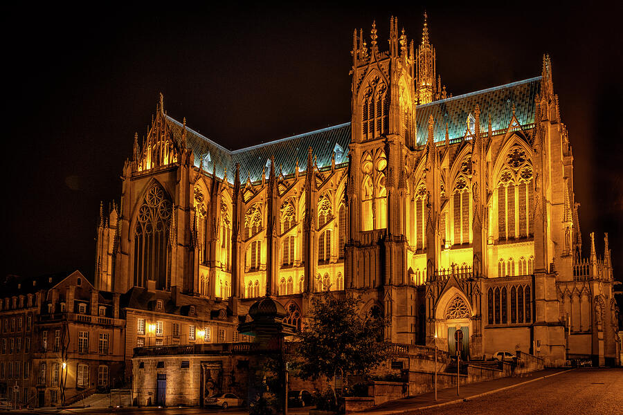 Metz Cathedral At Night Photograph