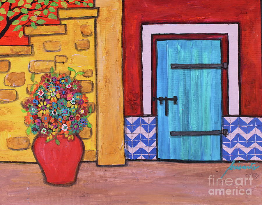 Flower Painting - Mexican Blue Door by Pristine Cartera Turkus