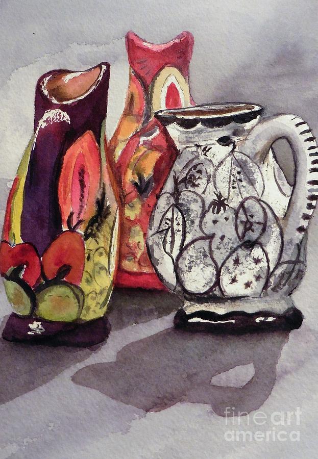 Mexican Ceramic Jugs Painting by Sonia Mocnik