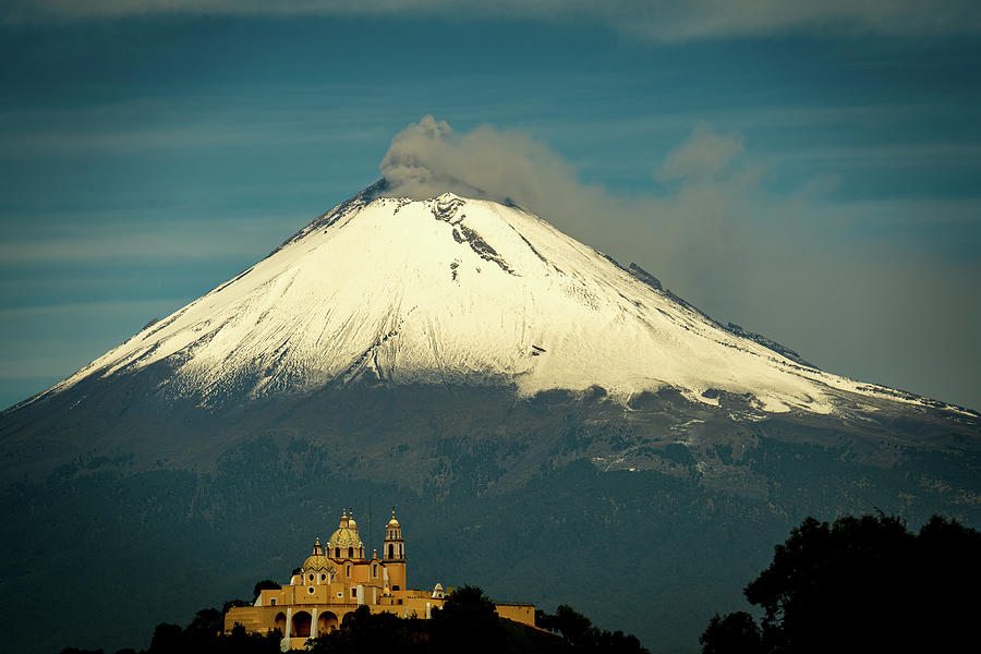 Tree Photograph - Cholula Church and Popocatepetl Volcano by Antonio Barrero