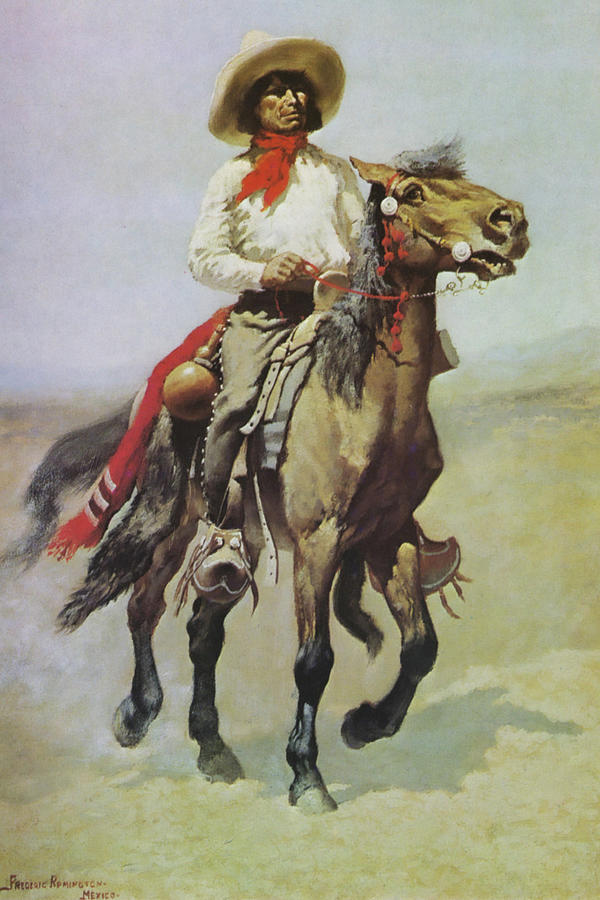 Frederic Remington Painting - Mexican Cowboy on Horseback with Trappings by Frederic Remington