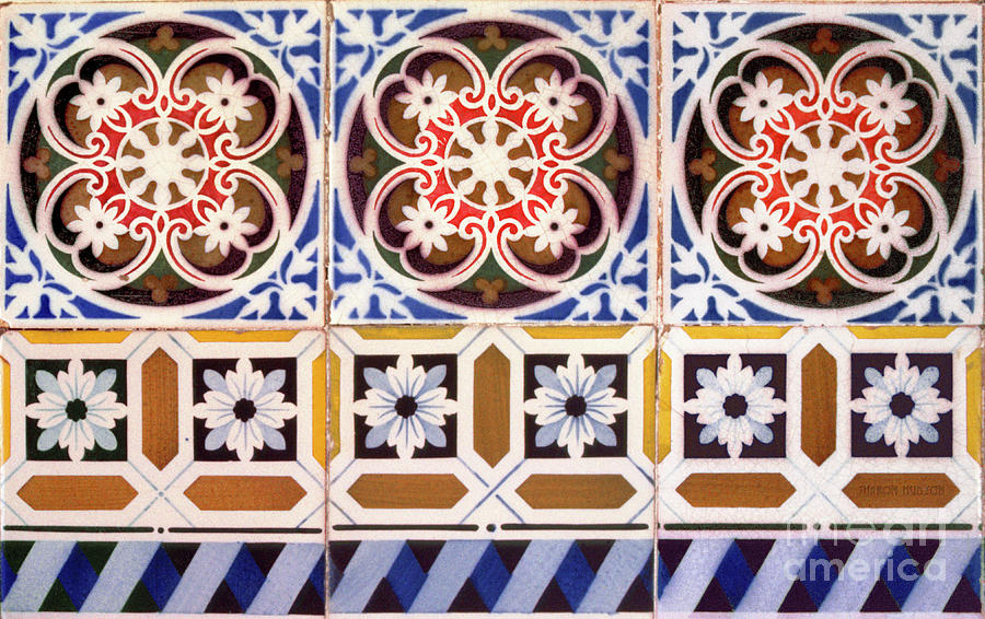 Mexican decorative tiles - Tile Triptych Photograph by Sharon Hudson