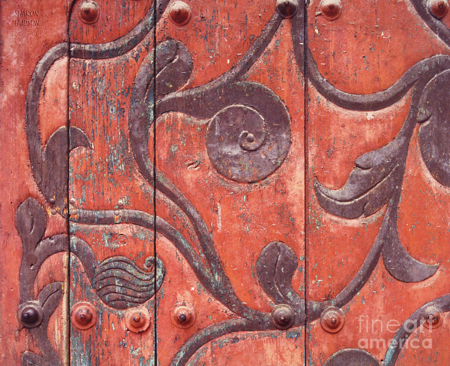 Mexican photos - Floral Relief on Red Door Photograph by Sharon Hudson