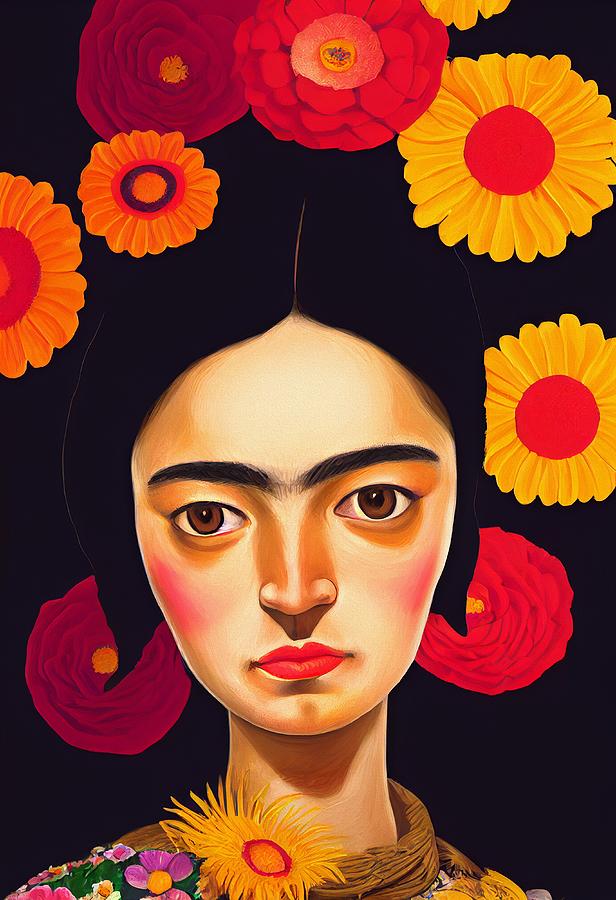 Mexican Girl inspired by Frida Kahlo Painting by Vincent Monozlay