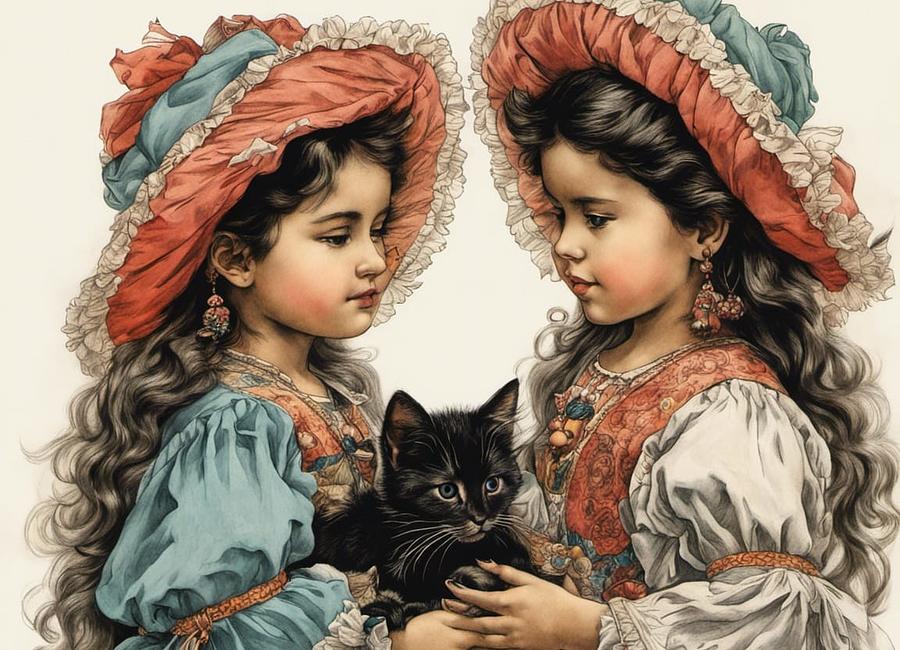 Mexican Girls with Kitten Digital Art by Michael Lester Fine Art America