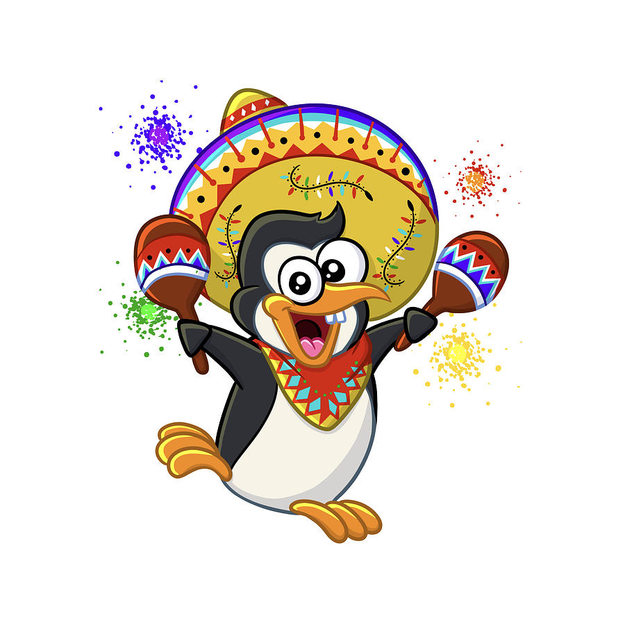 Mexican Penguin Cartoon Drawing by Johnnie Art - Pixels