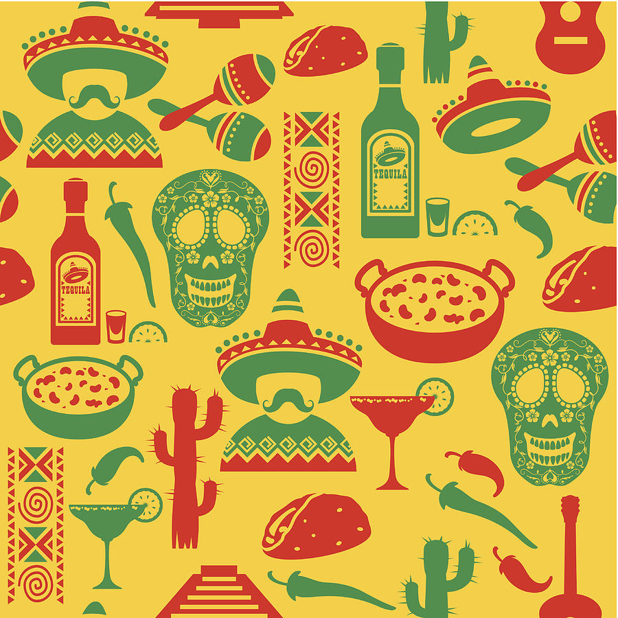 Mexican Seamless Pattern Drawing by TheresaTibbetts