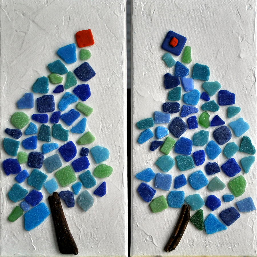 Mexican Tile Trees Relief by Celeste Friesen