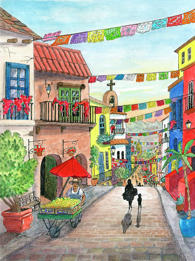 Mexican Village Market Painting by Marilyn Smith