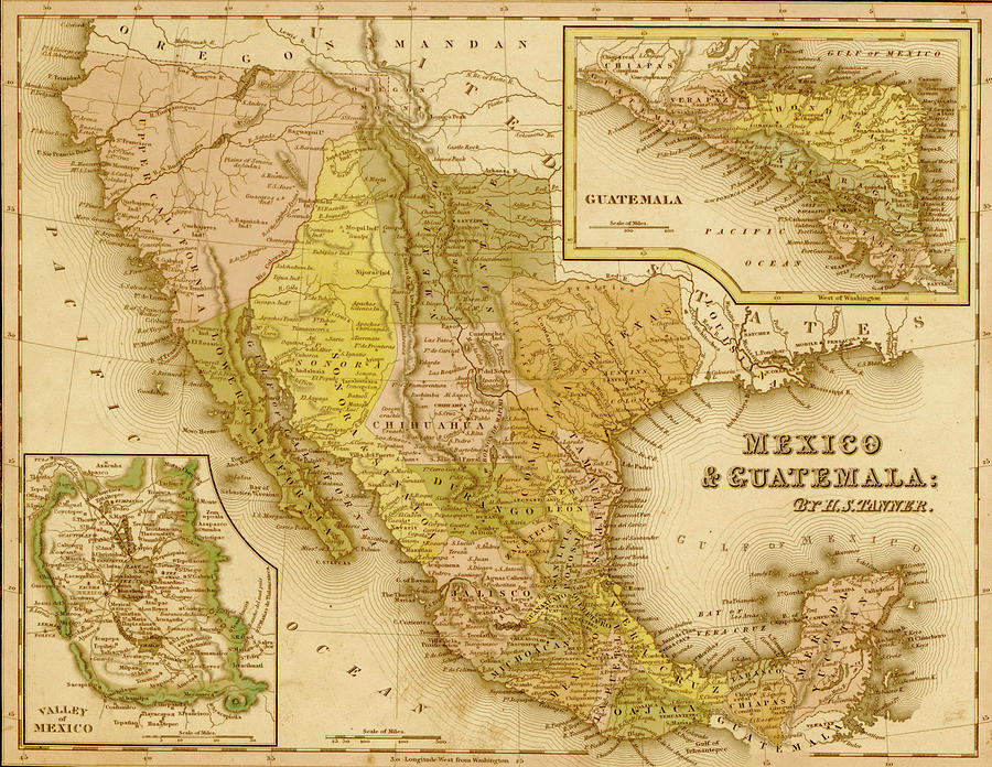 Map Drawing - Mexico and Guatamala 1844 by Vintage Maps