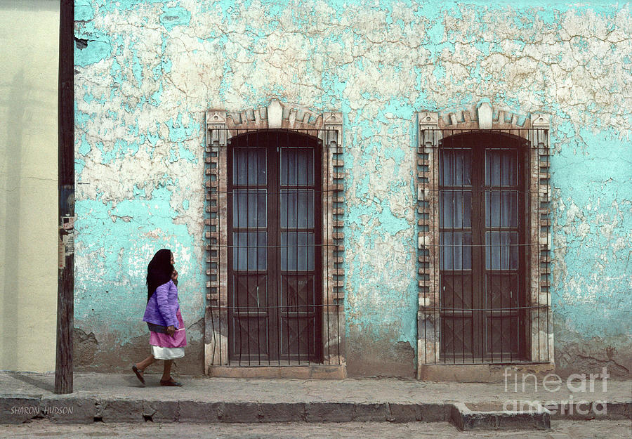 Mexico photos street - Woman Walking by Doors Photograph by Sharon Hudson