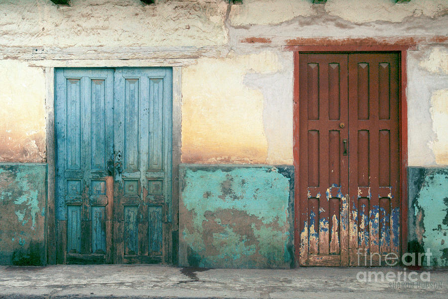 Mexico photography - Mexican Blue and Red Doors Photograph by Sharon Hudson