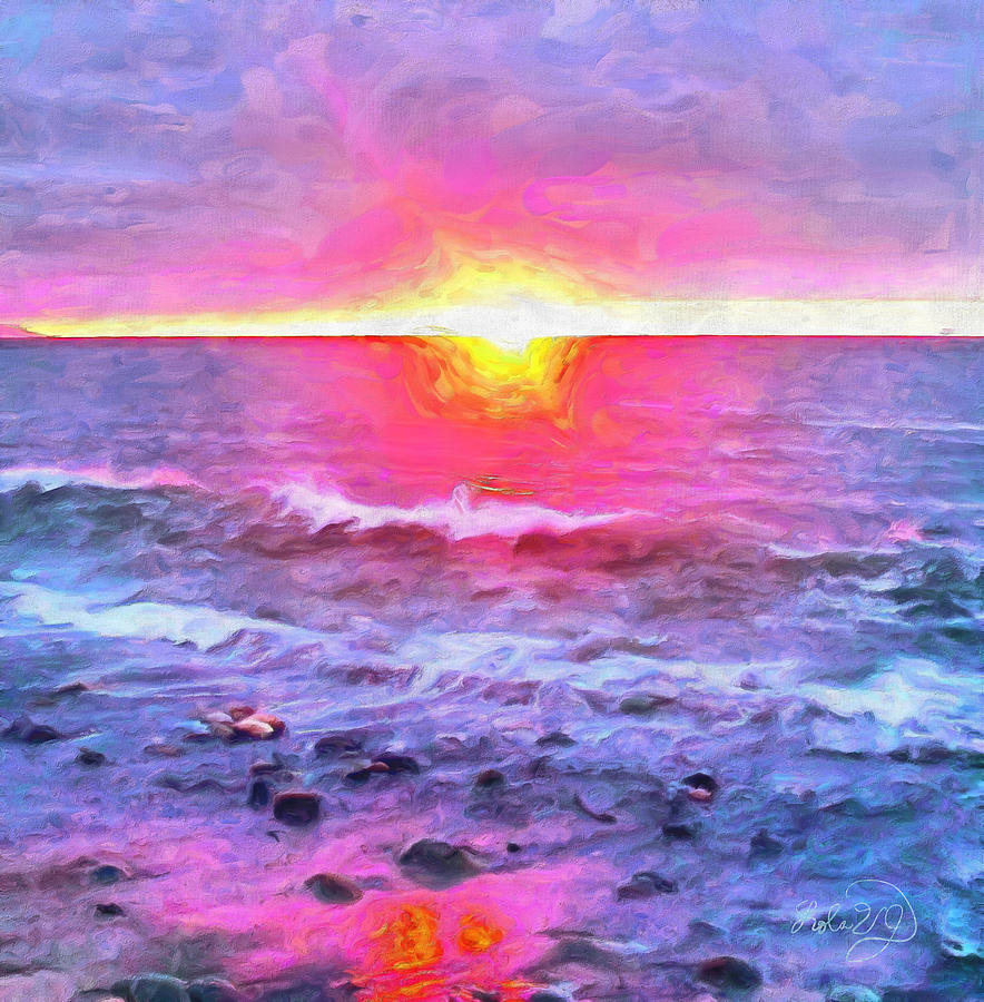 Beach Waves Painting - Mexico Sunset 0909 by Lola Villalobos