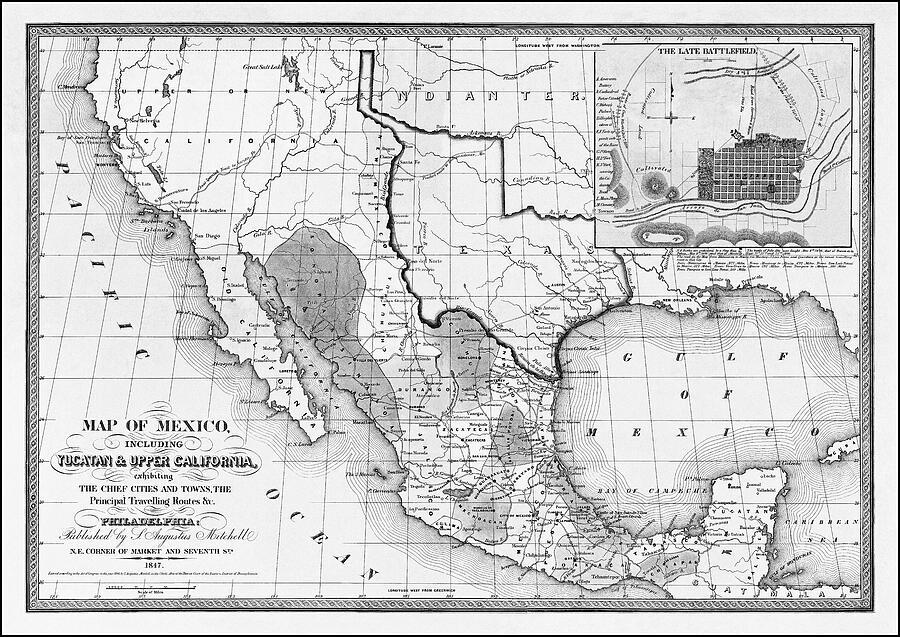 Mexico Vintage Map 1847 Black and White Photograph by Carol Japp | Fine ...