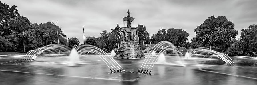 Kansas City Photograph - Meyer Circle Sea Horse Fountain in Black and White - Kansas City Missouri by Gregory Ballos
