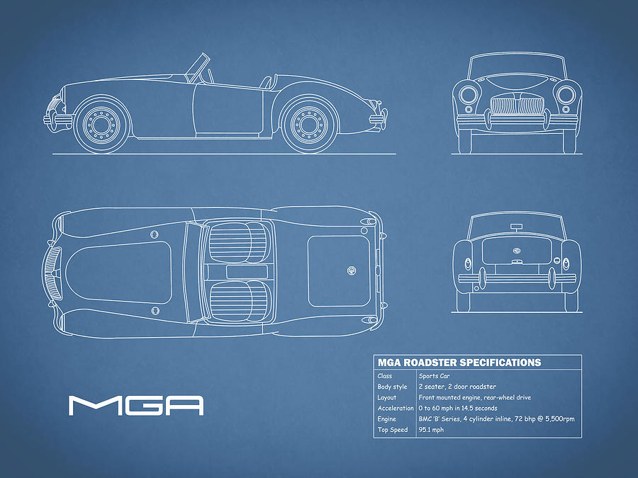 Car Photograph - MGA Mk1 Blueprint by Mark Rogan