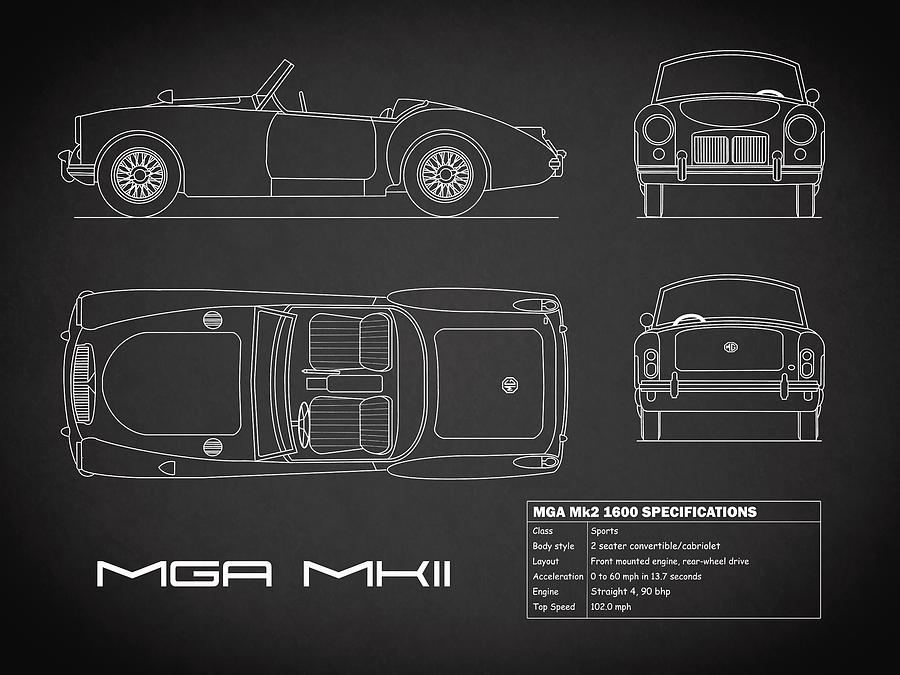 Car Photograph - MGA Mk2 Blueprint by Mark Rogan