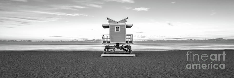 Miami 3rd Street Lifeguard Tower Black and White Panorama Photo Photograph by Paul Velgos