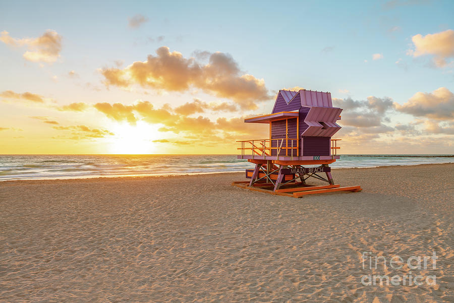 Miami Beach 100 Lifeguard Tower at Sunrise Photo Photograph by Paul Velgos