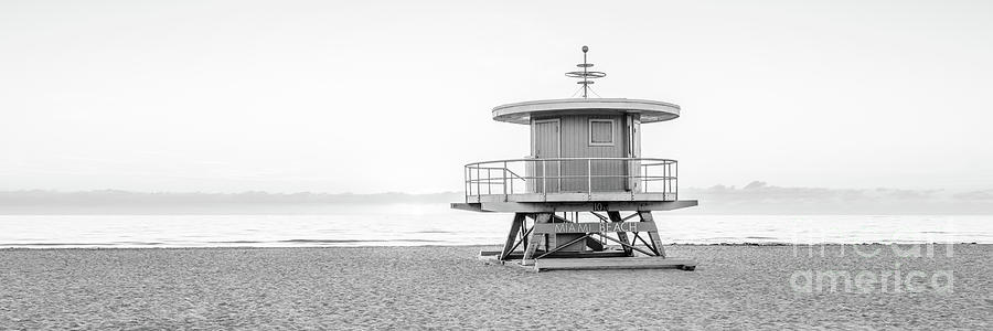 Miami Beach 10th Sreet Lifeguard Tower Black and White Panorama  Photograph by Paul Velgos