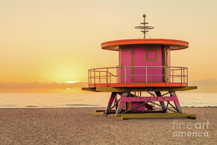 Miami Beach 10th Street Lifeguard Tower at Sunrise Picture Photograph by Paul Velgos