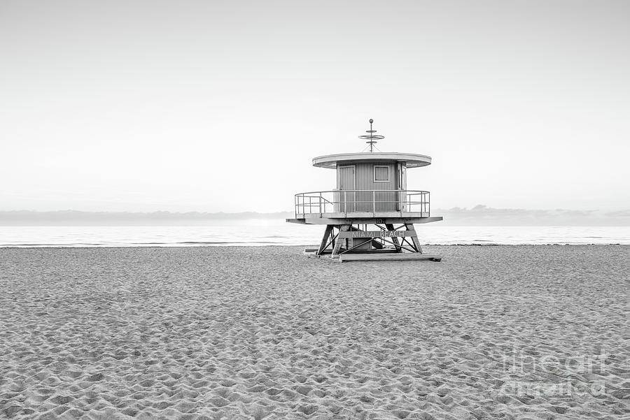 Miami Beach 10th Street Lifeguard Tower Black and White Photo Photograph by Paul Velgos