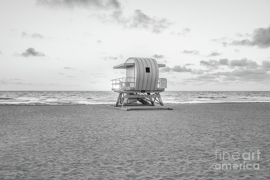 Miami Beach 1st Street Lifeguard Station Black and White Picture Photograph by Paul Velgos