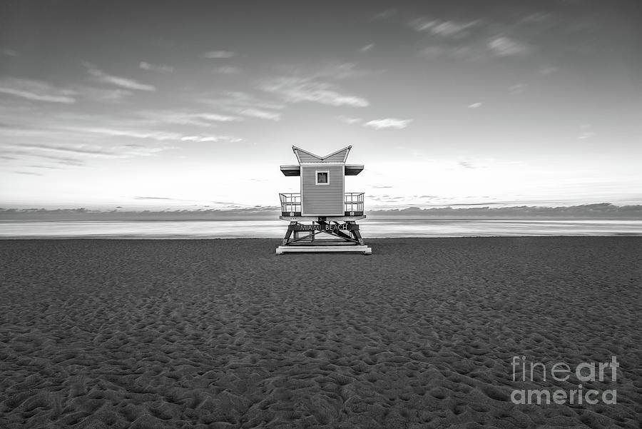 Miami Beach 3rd Street Lifeguard Tower Black and White Photo Photograph by Paul Velgos