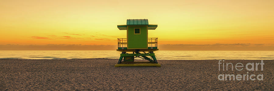 Miami Beach 6th Street Lifeguard Tower at Sunrise Panorama Photo Photograph by Paul Velgos