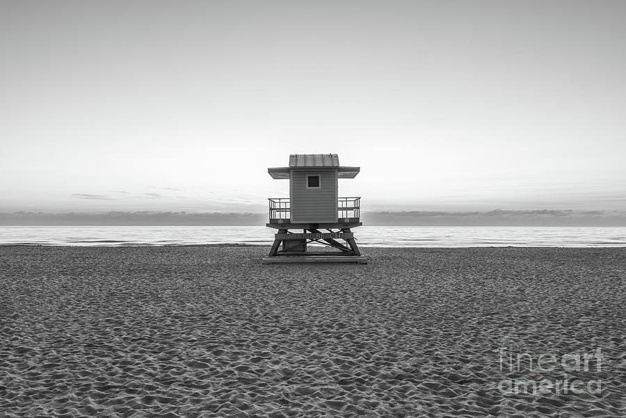 Miami Beach 6th Street Lifeguard Tower Black and White Photo Photograph by Paul Velgos
